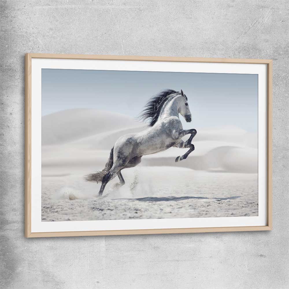 Animal wall art and canvas prints of Free Spirit Horse with raw oak glass front frame