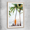 Beach and coastal wall art print of Tropical Surf with raw oak glass front frame