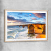 Beach and coastal wall art print of Twelve Apostles with raw oak glass front frame
