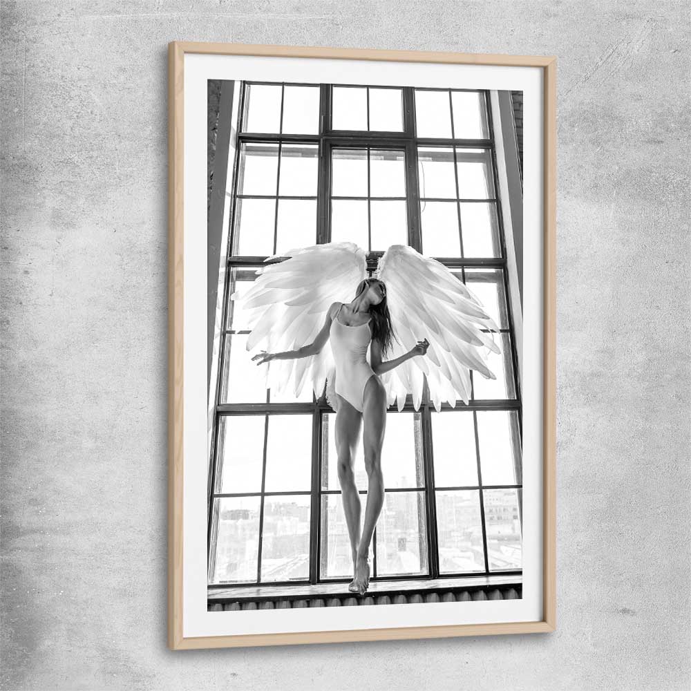 Angel Love One raw oak glass front frame - part of our high quality fashion canvas wall art and prints collection