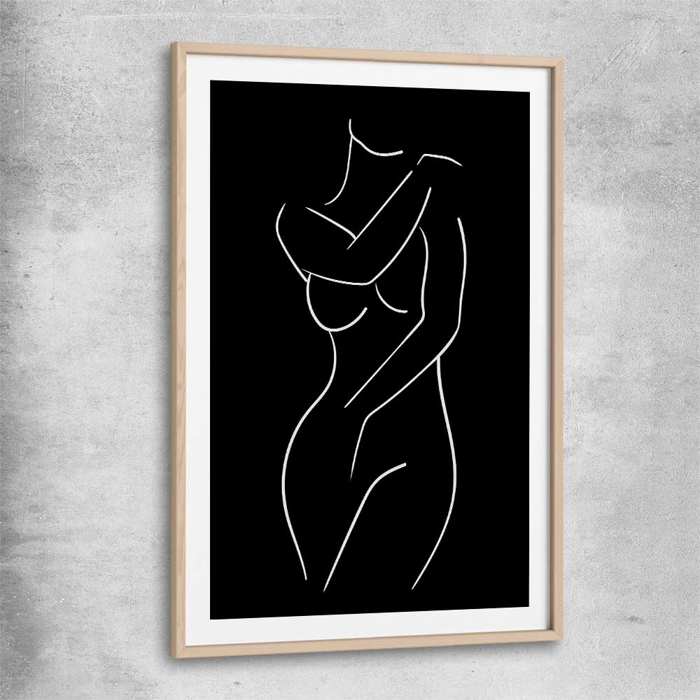 Body Pose Invert raw oak glass front frame - part of our high quality fashion canvas wall art and prints collection