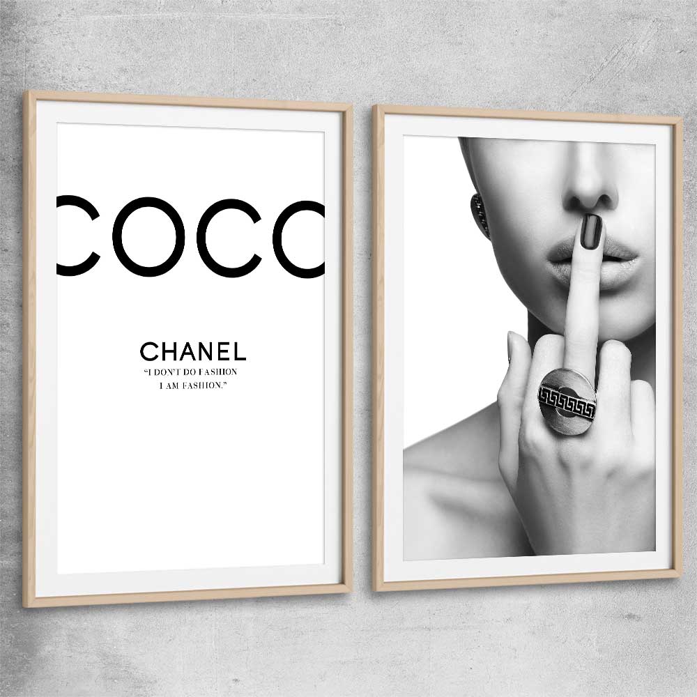Coco Fashion Pair raw oak glass front frame - part of our high quality fashion canvas wall art and prints collection
