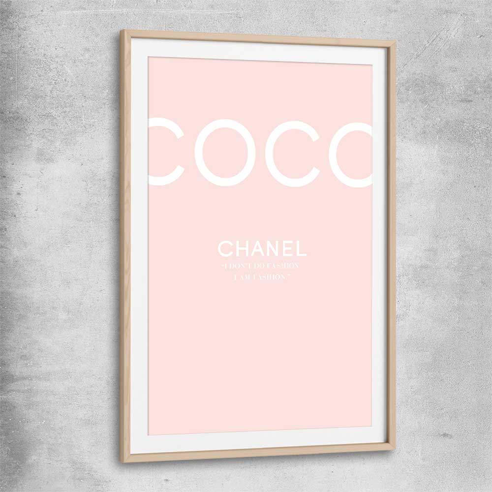 Coco Fashion Pink raw oak glass front frame - part of our high quality fashion canvas wall art and prints collection