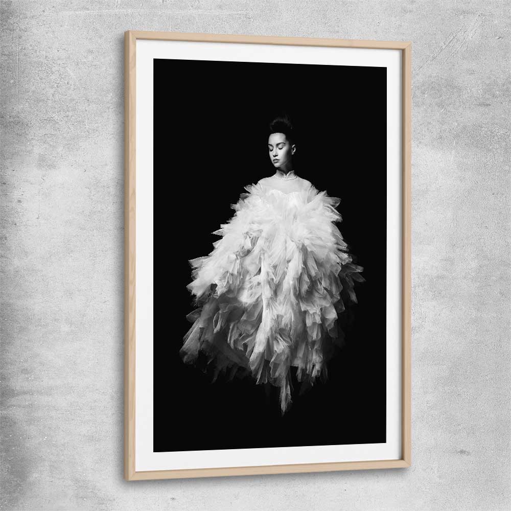 Evening Dress raw oak glass front frame - part of our high quality fashion canvas wall art and prints collection