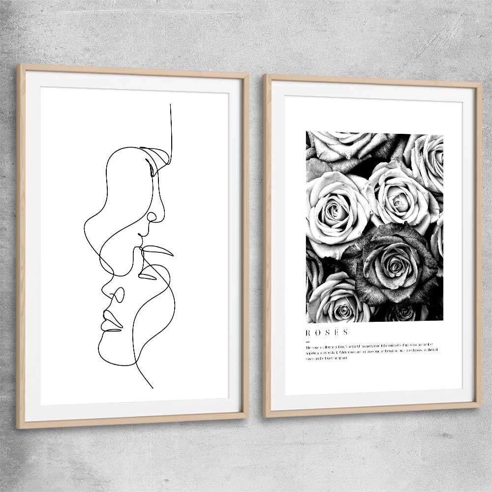 Grey Flowers Pair raw oak glass front frame - part of our high quality fashion canvas wall art and prints collection