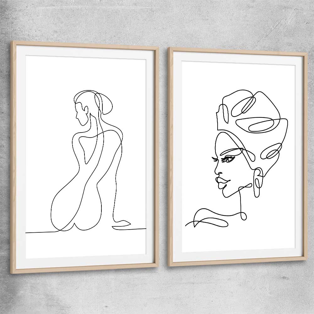 Pondering Thoughts Pair raw oak glass front frame - part of our high quality fashion canvas wall art and prints collection
