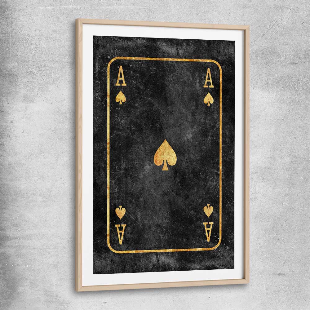 Ace of Spades raw oak glass front frame - part of our high quality fashion canvas wall art and prints collection