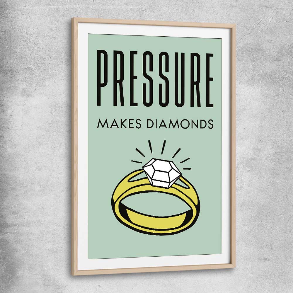 Inspirational wall art print of Diamond Pressure with raw oak glass front frame