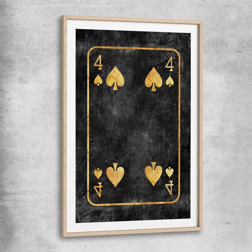 Inspirational wall art print of Four of Spades with raw oak glass front frame