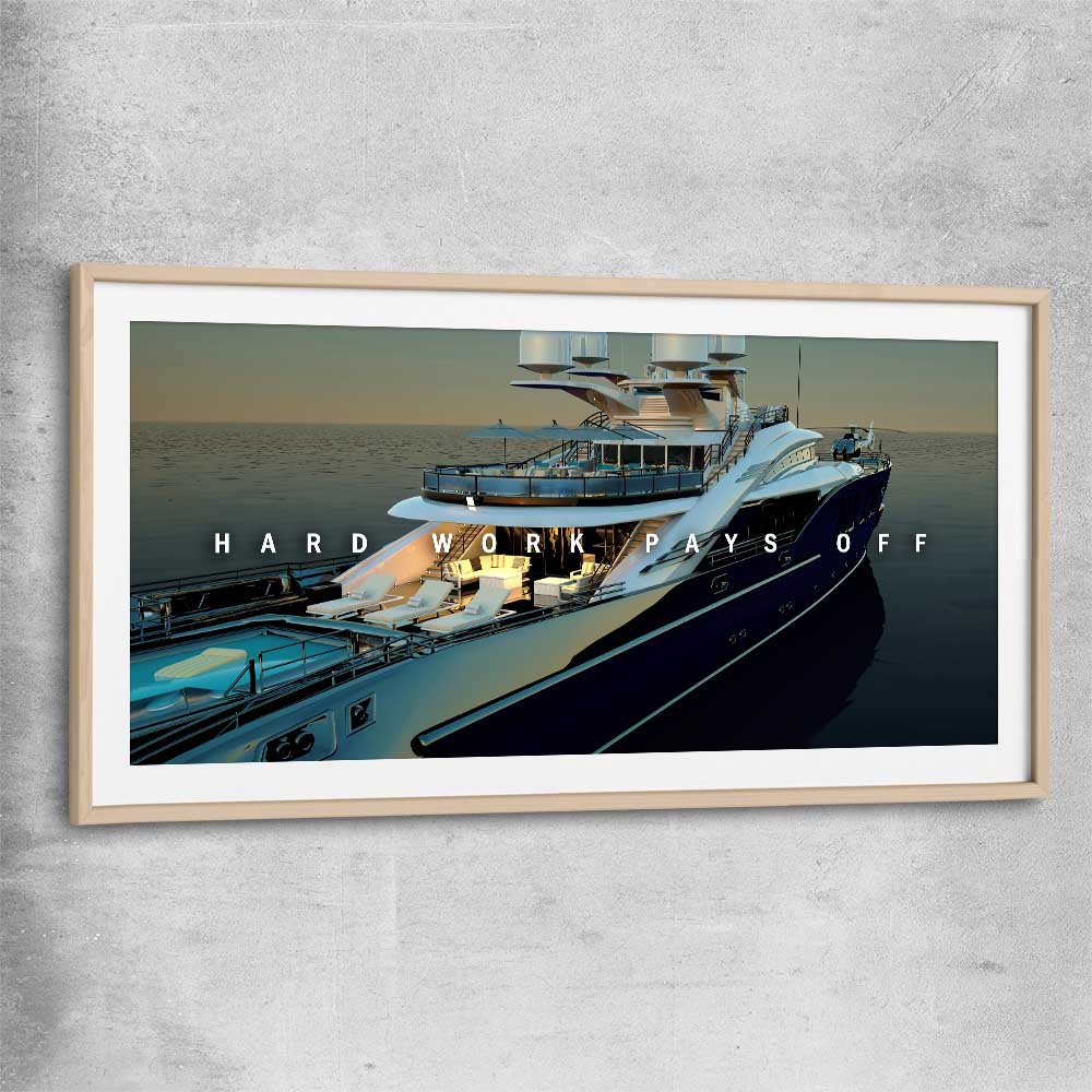 Hard Work Pays Off raw oak glass front frame - part of our high quality fashion canvas wall art and prints collection