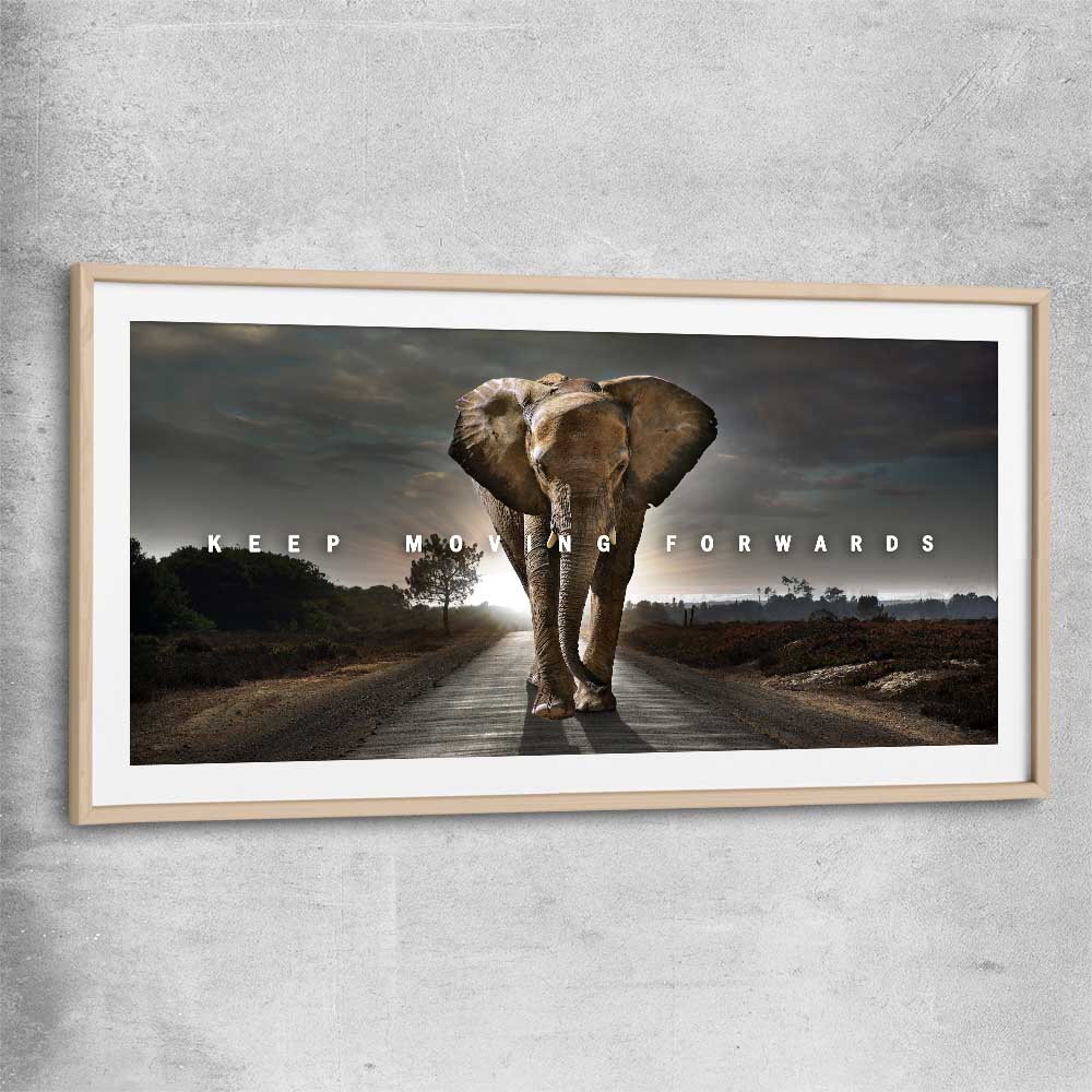 Keep Moving Forwards raw oak glass front frame - part of our high quality fashion canvas wall art and prints collection