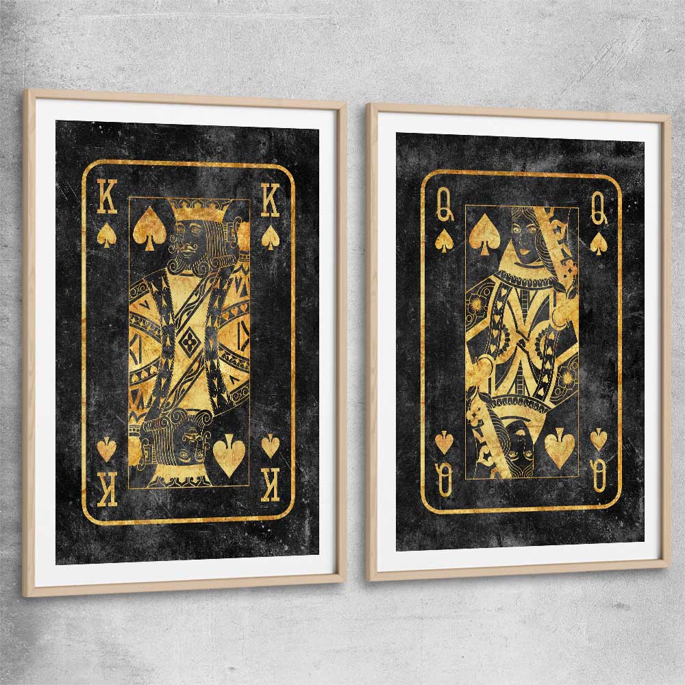Inspirational wall art print of King of Spades Pair with raw oak glass front frame