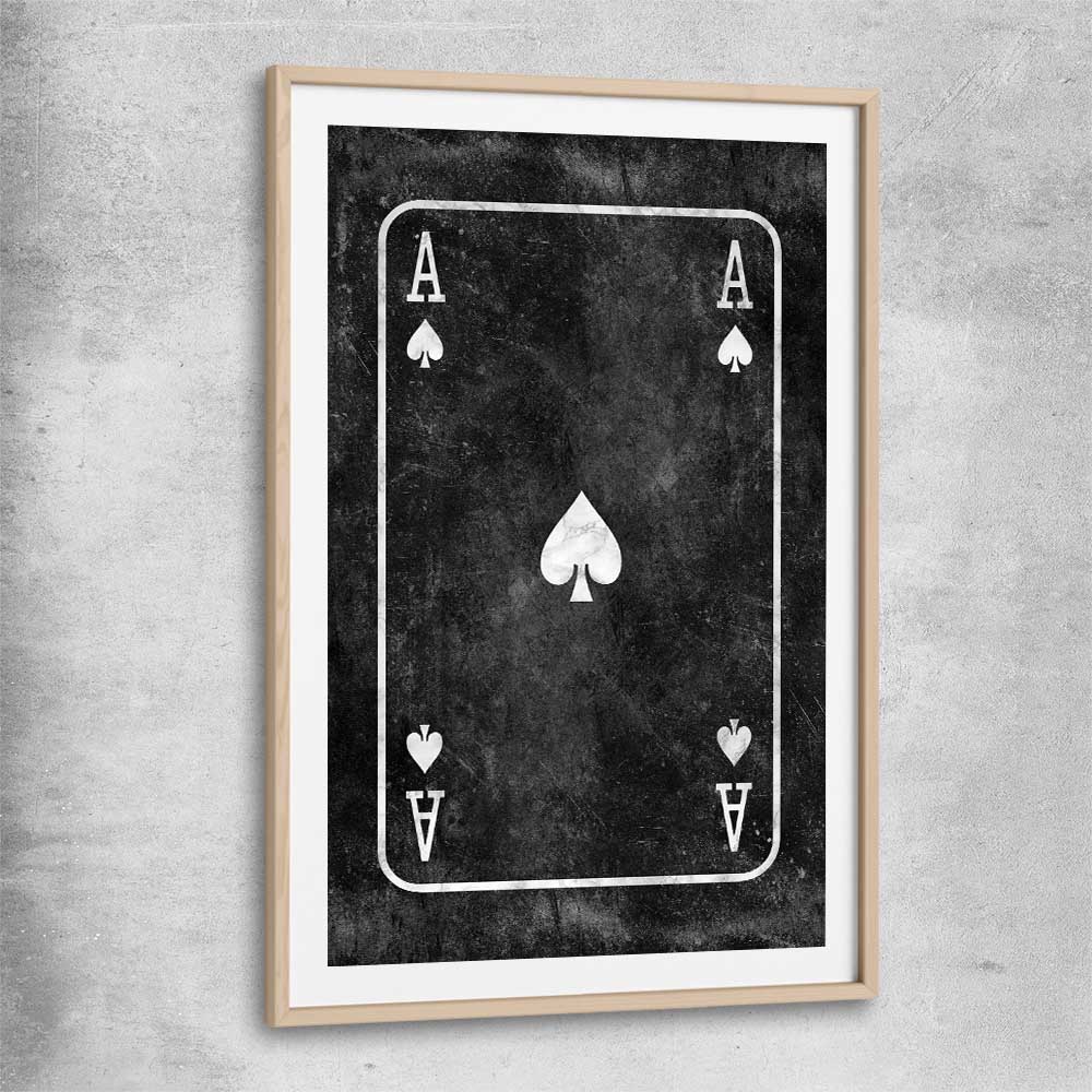 Inspirational wall art print of Marble Ace with raw oak glass front frame