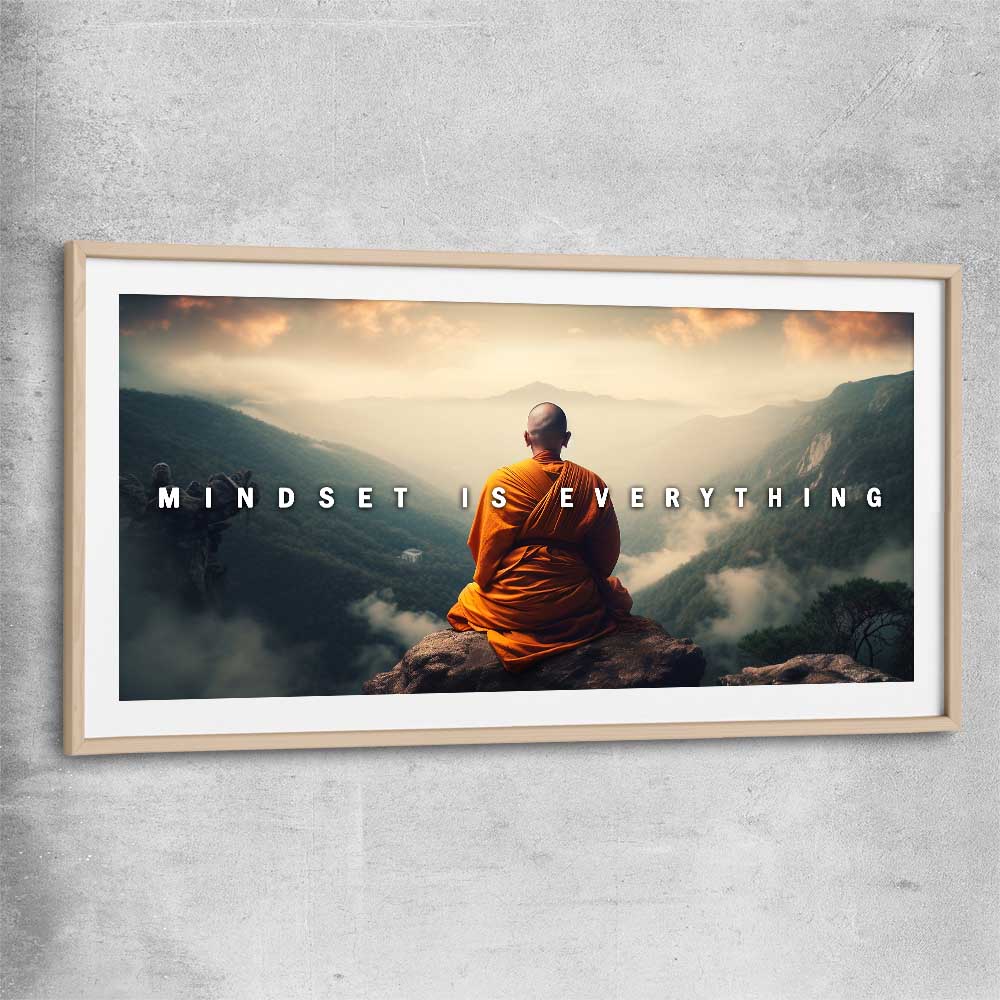 Mindset is Everything raw oak glass front frame - part of our high quality fashion canvas wall art and prints collection