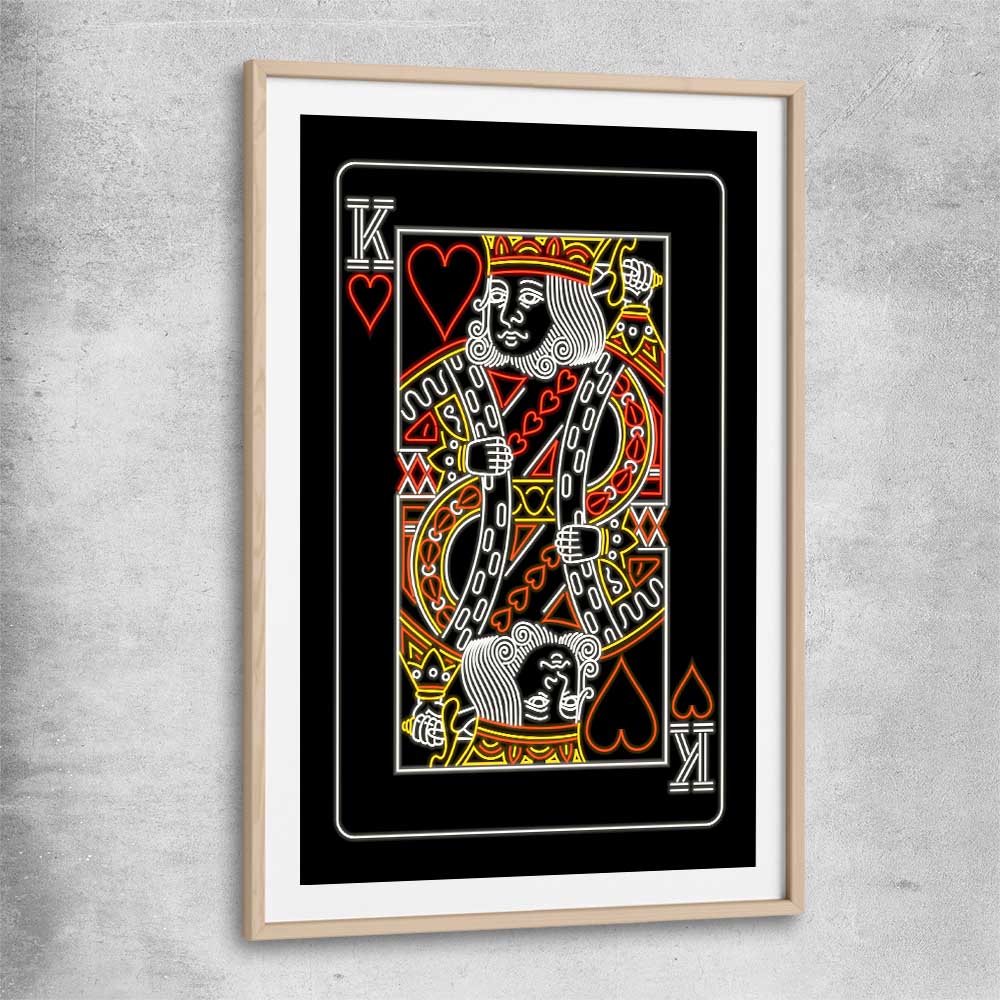 Neon King raw oak glass front frame - part of our high quality fashion canvas wall art and prints collection