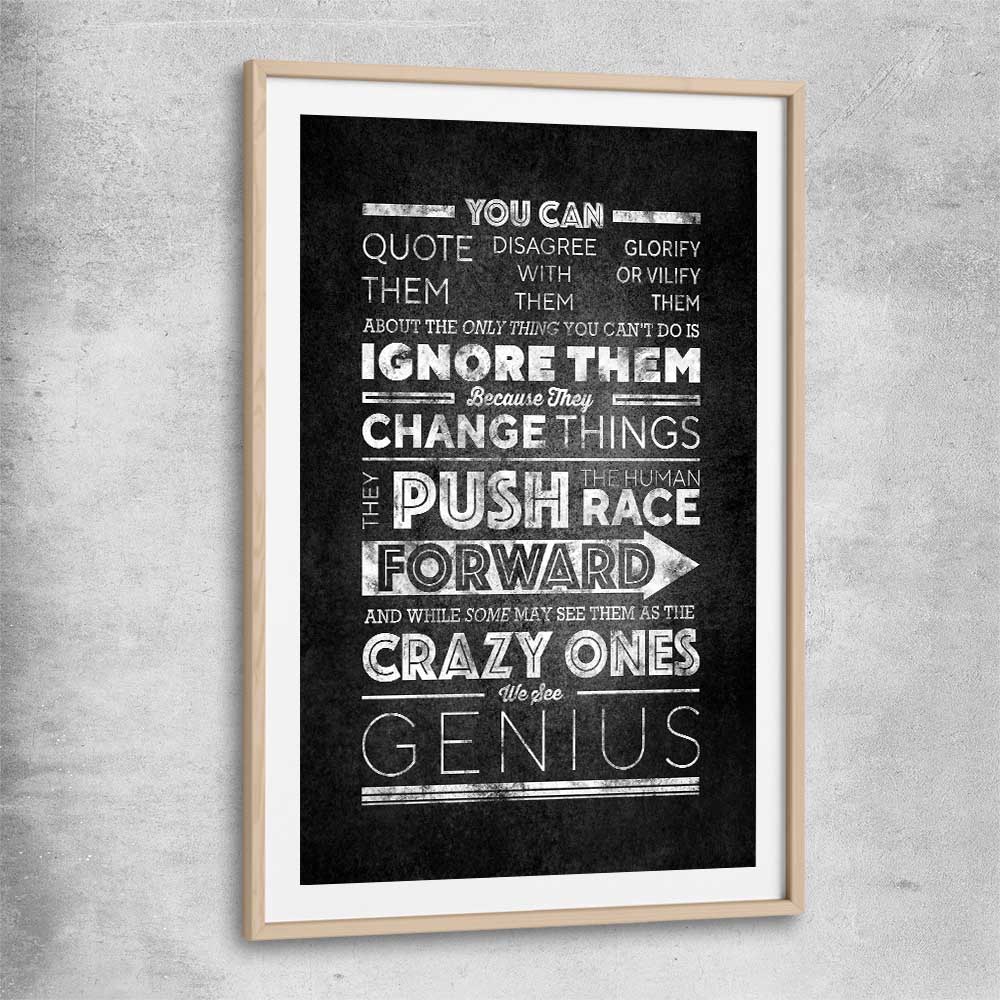 Inspirational wall art print of Push Forwards with raw oak glass front frame