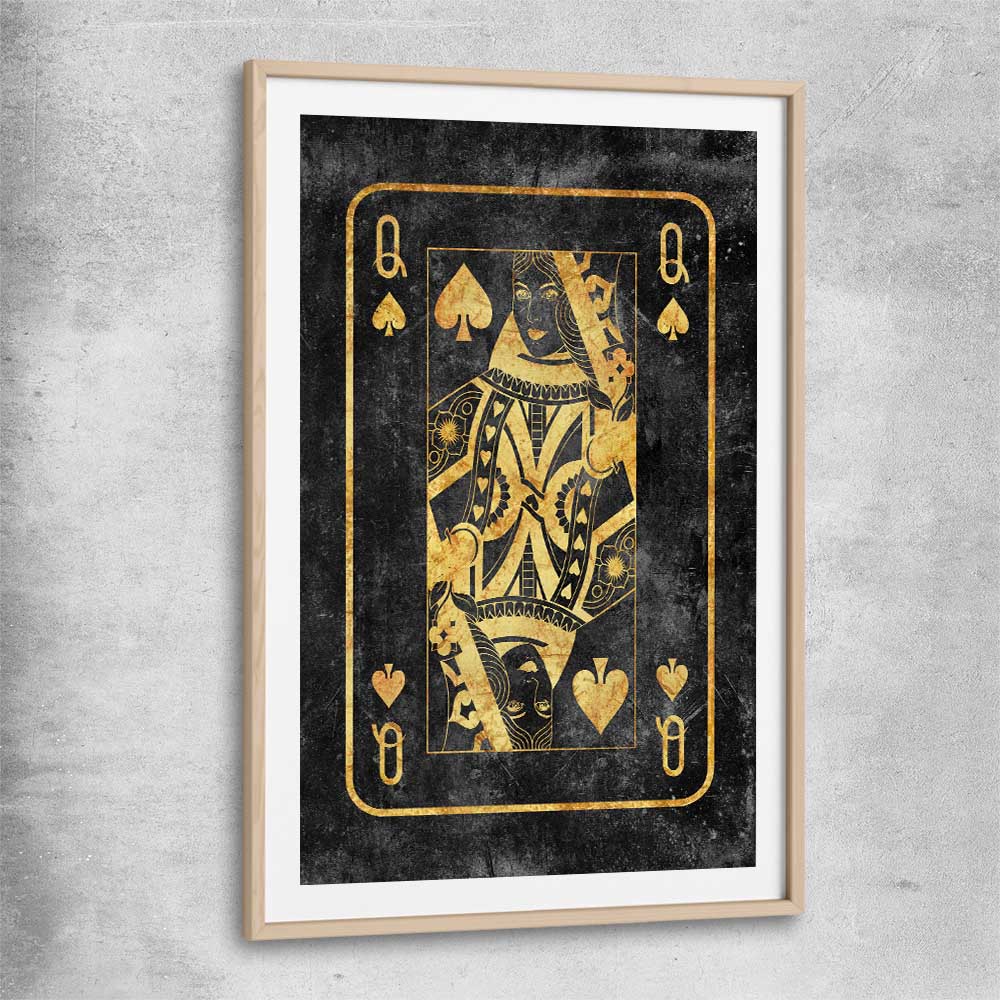 Queen of Spades raw oak glass front frame - part of our high quality fashion canvas wall art and prints collection