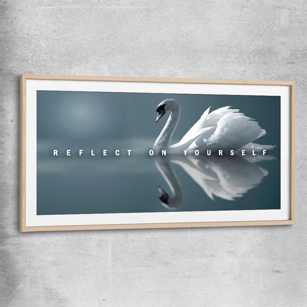 Reflect On Yourself raw oak glass front frame - part of our high quality fashion canvas wall art and prints collection