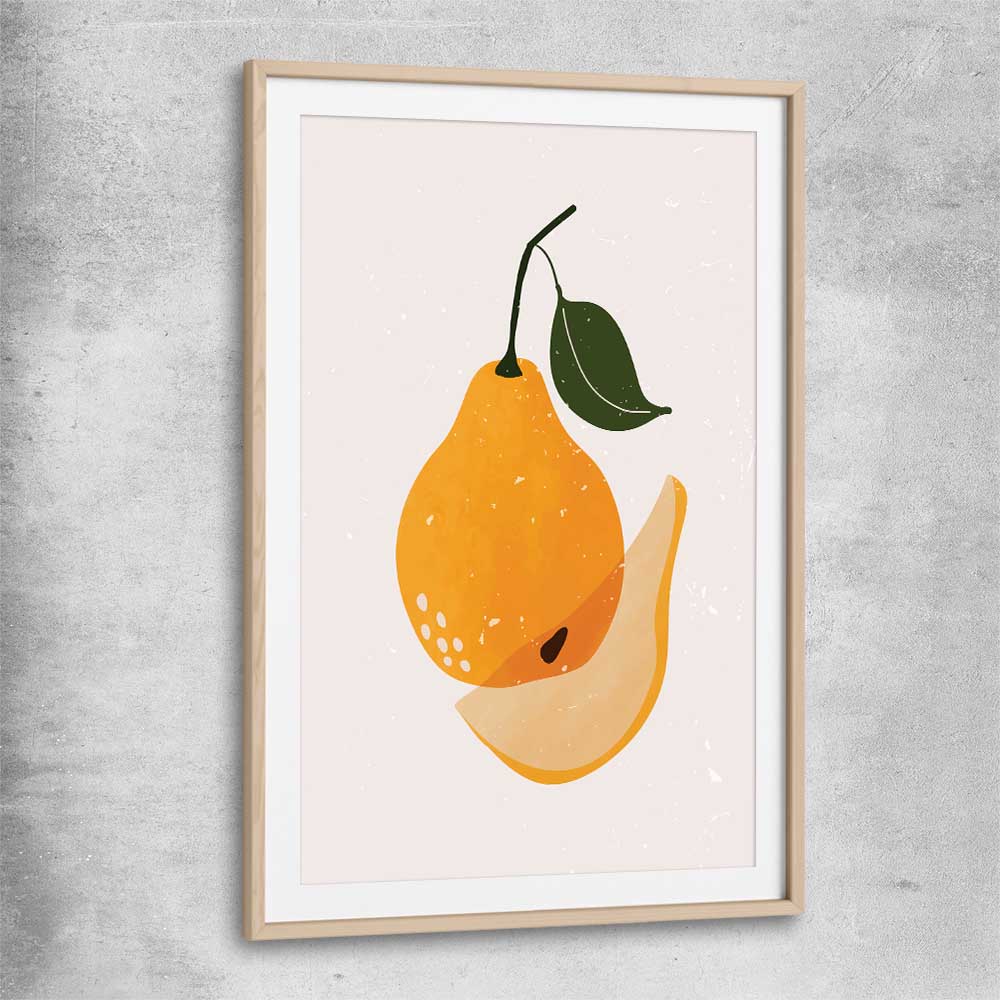 Brown Pear raw oak glass front frame is a colourful and stylish canvas wall art and print suited for the kitchen area