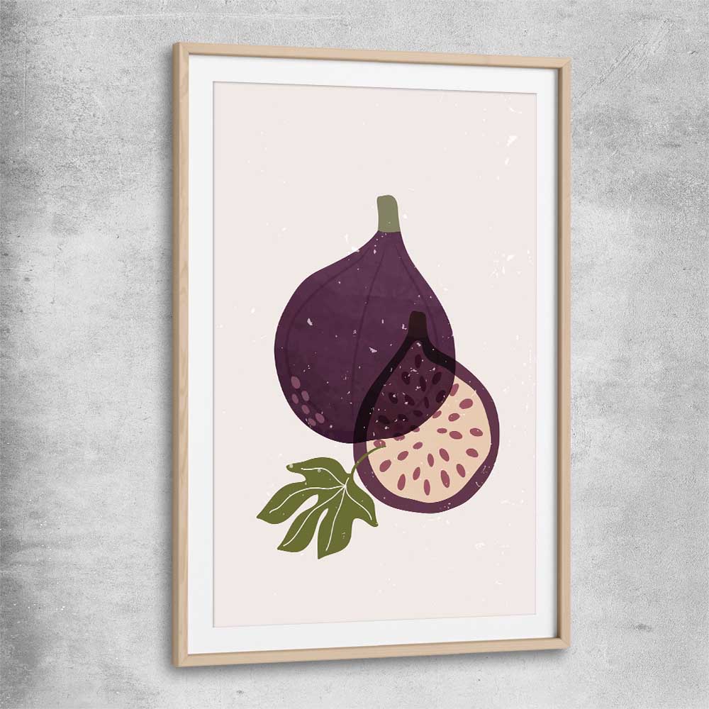 Purple Fig raw oak glass front frame is a colourful and stylish canvas wall art and print suited for the kitchen area