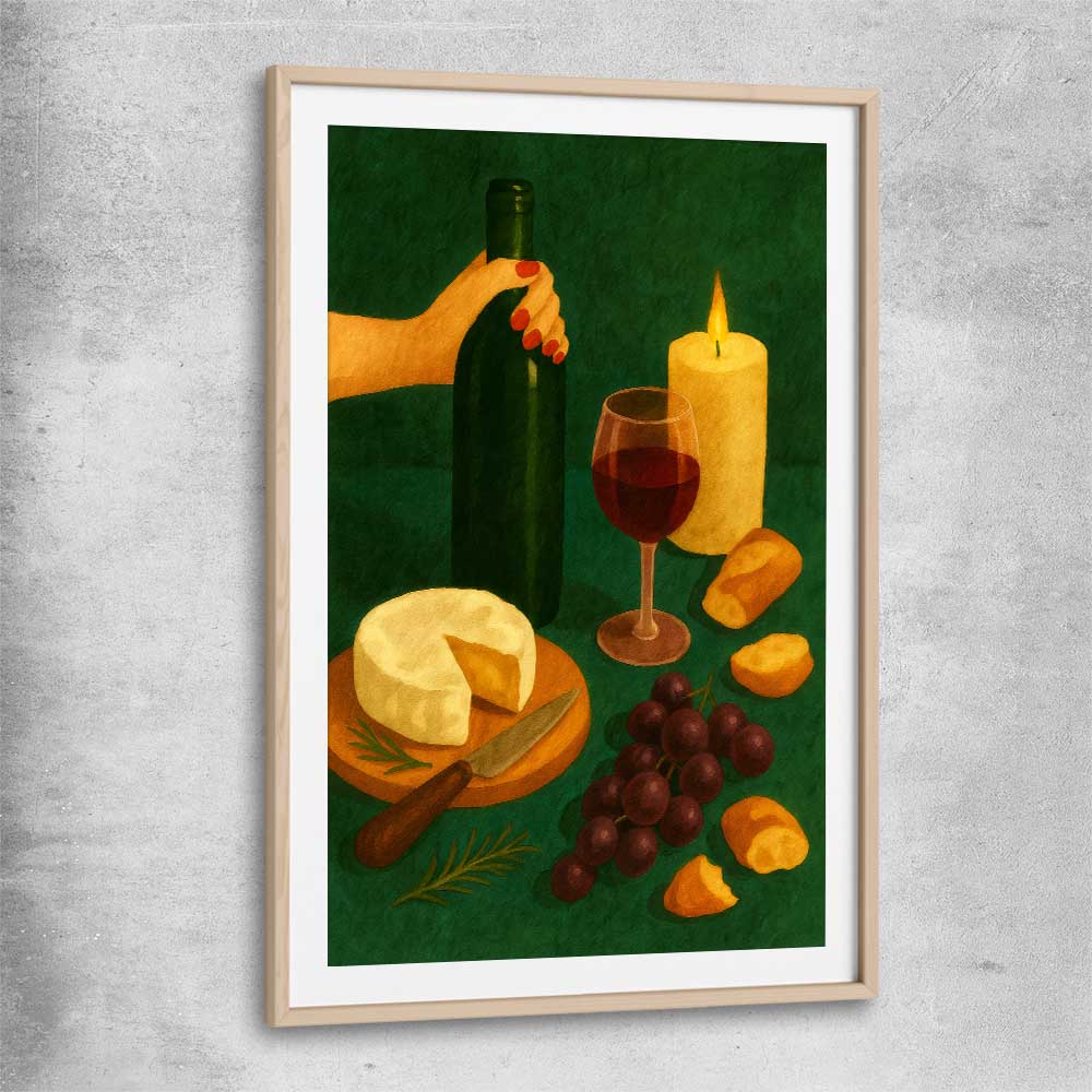 Wine at Dusk Two raw oak glass front frame is a colourful and stylish canvas wall art and print suited for the kitchen area