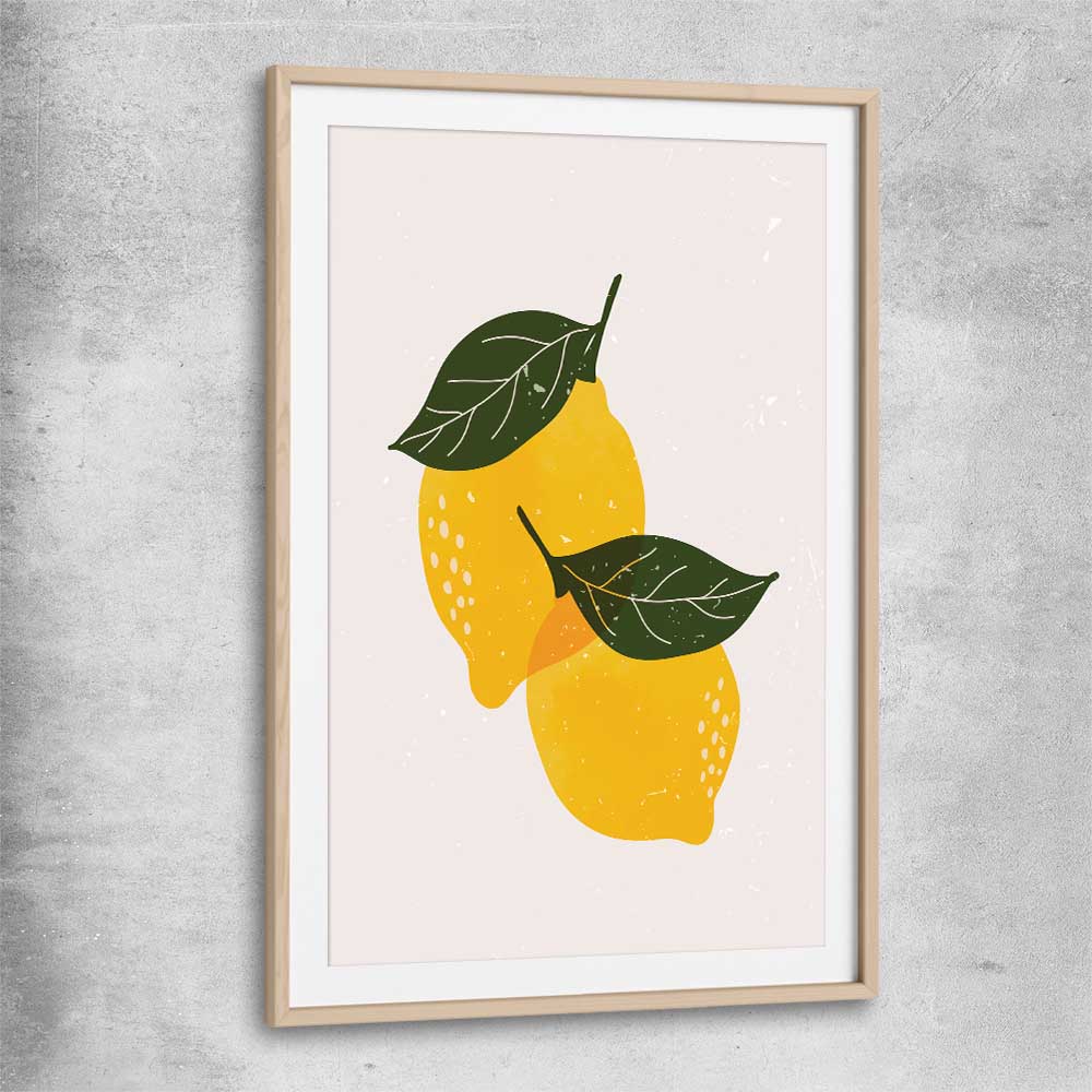 Yellow Lemon raw oak glass front frame is a colourful and stylish canvas wall art and print suited for the kitchen area