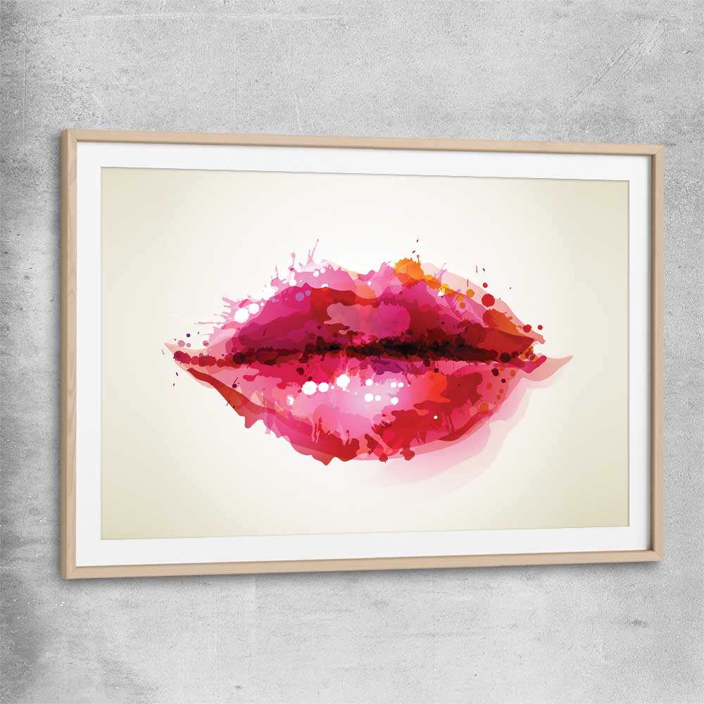 Abstract Lips raw oak glass front frame - part of our high quality canvas lips wall art collection