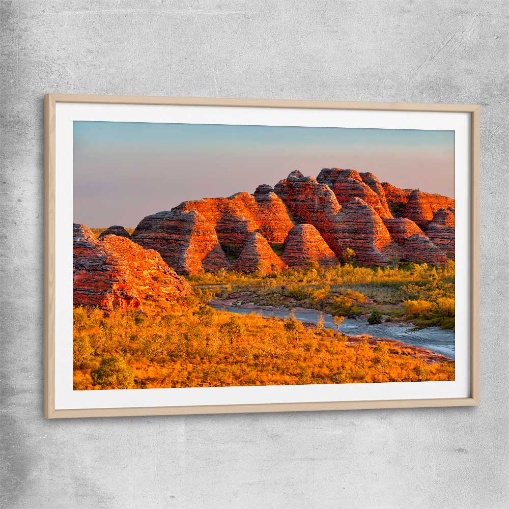 Floral print of Bungle Bungles with raw oak glass front frame
