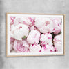 Floral print of Delicate Peonies with raw oak glass front frame