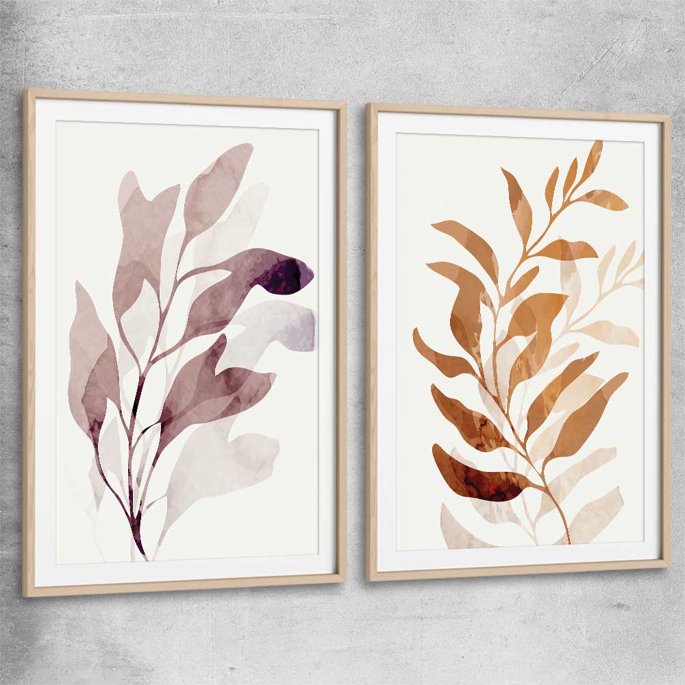 Floral print of Floral Texture Pair with raw oak glass front frame