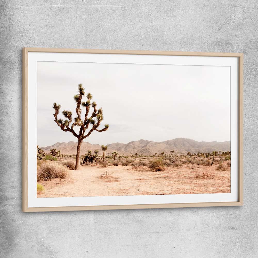 Floral print of Joshua Tree with raw oak glass front frame