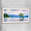 Floral print of Lake Wanaka Landscape with raw oak glass front frame
