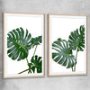 Floral print of Monstera Leaf Pair with raw oak glass front frame