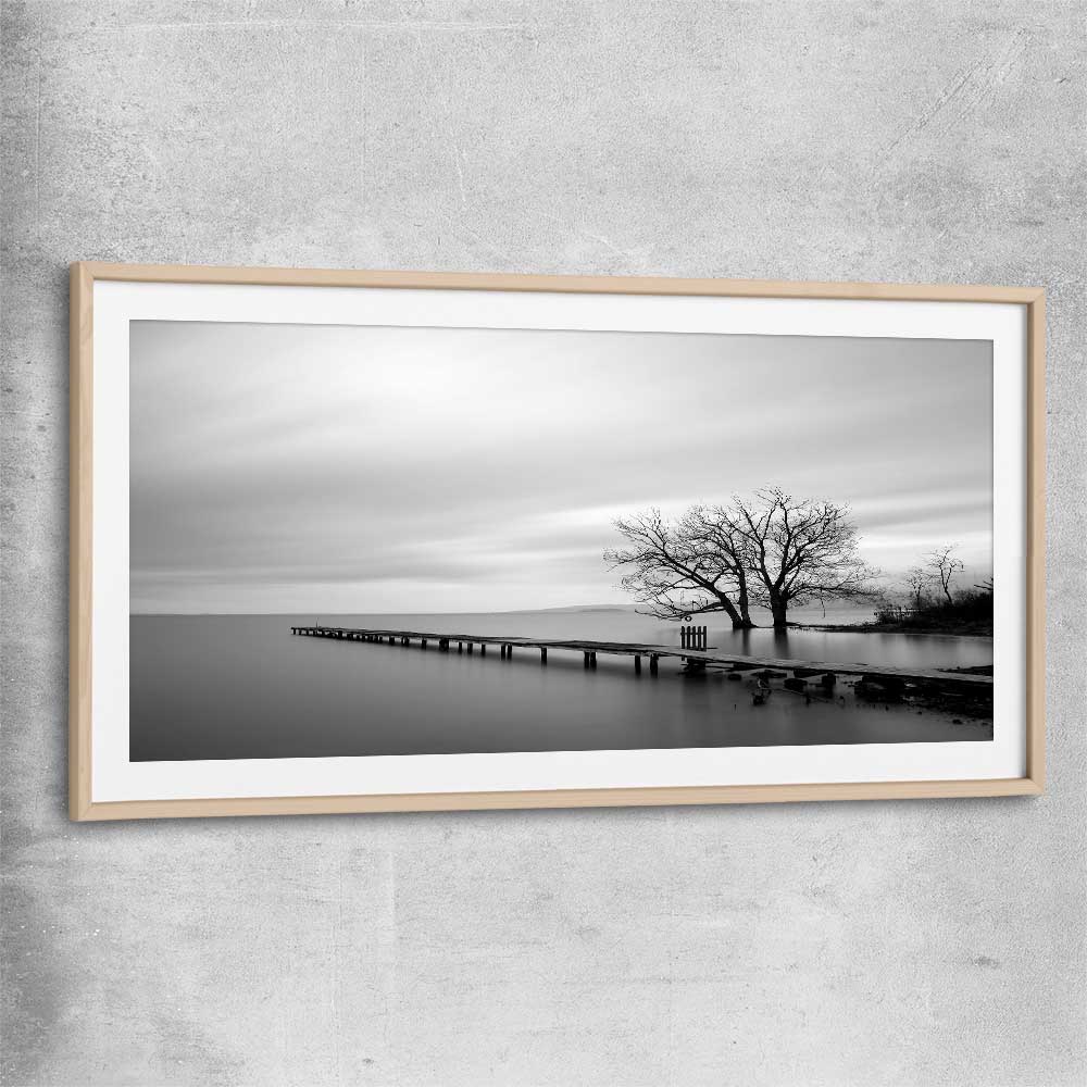 Floral print of Pier Silhouette with raw oak glass front frame