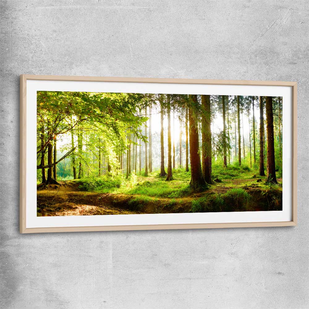 Floral print of Spring Forest with raw oak glass front frame