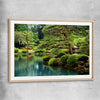 Floral print of Tokyo Bonsai Lake with raw oak glass front frame