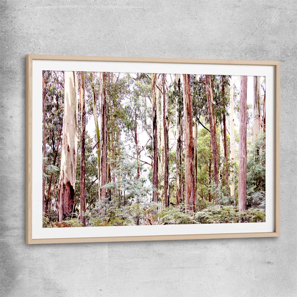 Floral print of Victorian Forest with raw oak glass front frame