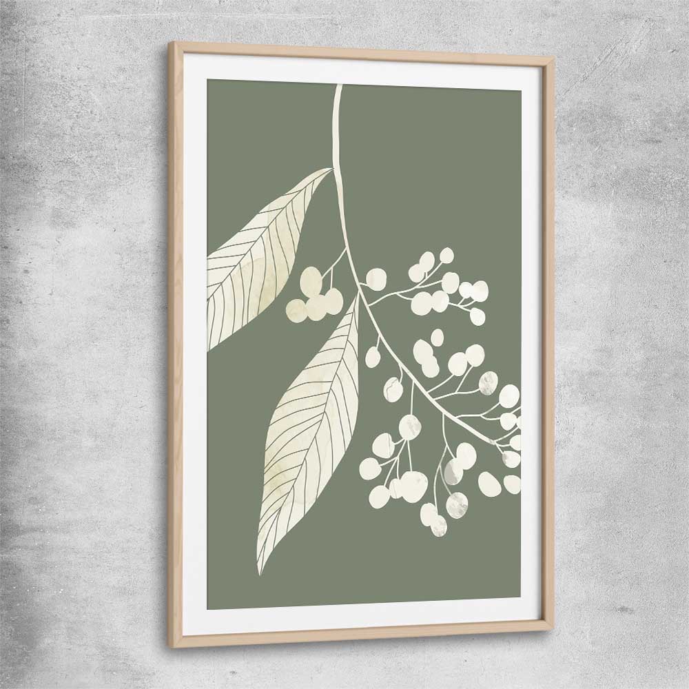 Floral print of Vintage Floral One with raw oak glass front frame