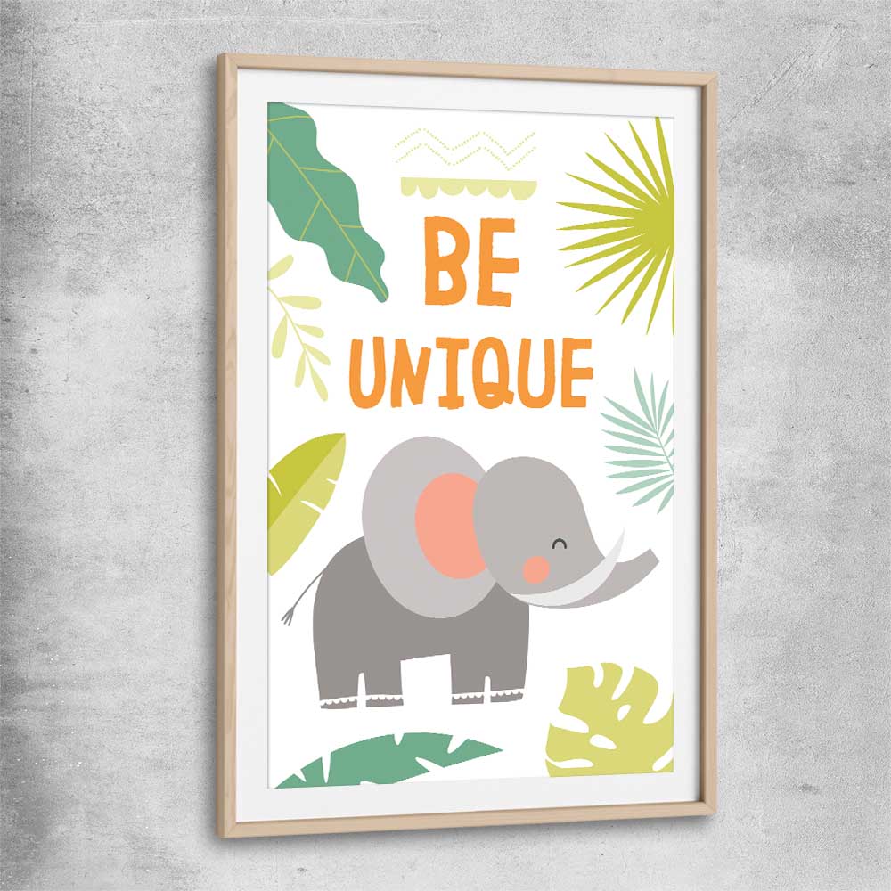 Be Unique raw oak glass front frame is a nursery canvas wall art and print suited for childrens nursery arean