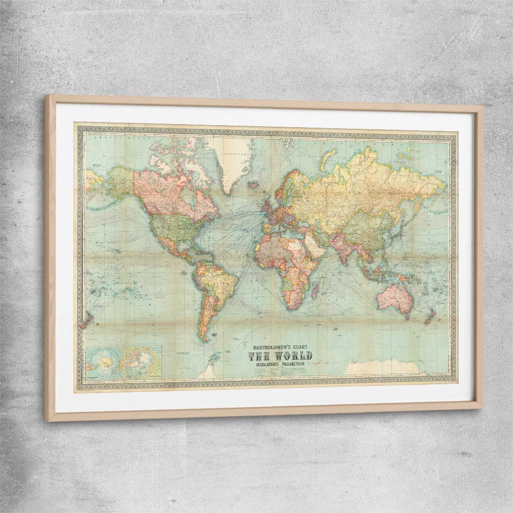 Antique World Colour raw oak glass front frame is a high quality print in our city skyline, travel prints and maps collection