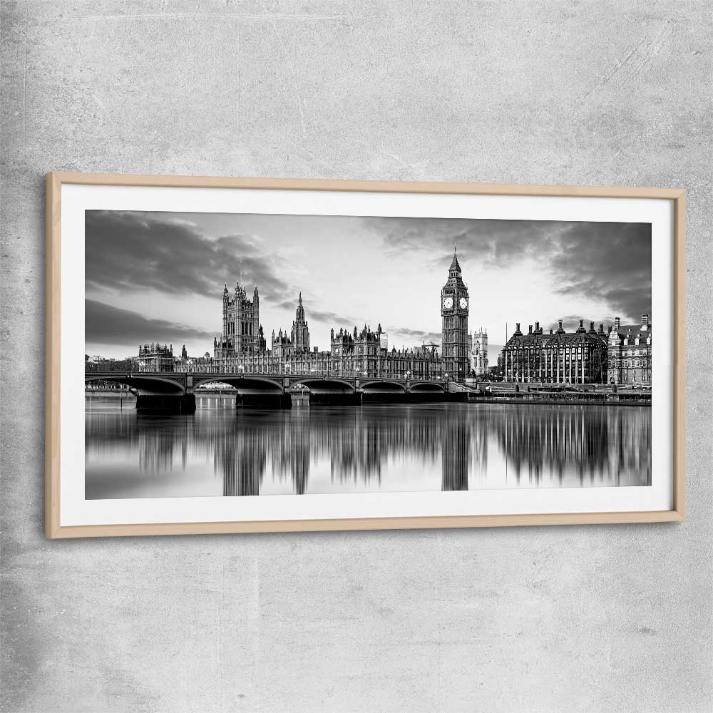 Big Ben London raw oak glass front frame is a high quality print in our city skyline, travel prints and maps collection