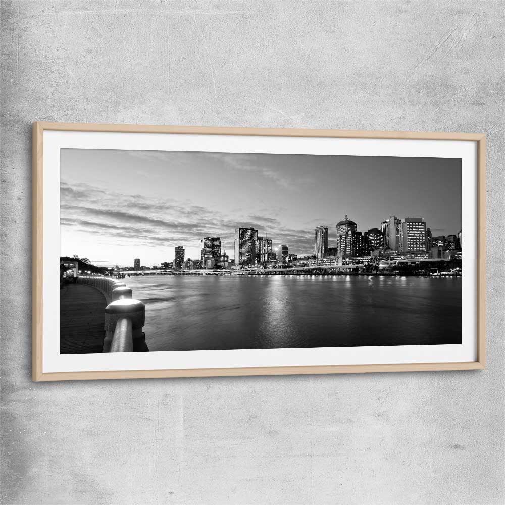 Brisbane Skyline raw oak glass front frame is a high quality print in our city skyline, travel prints and maps collection