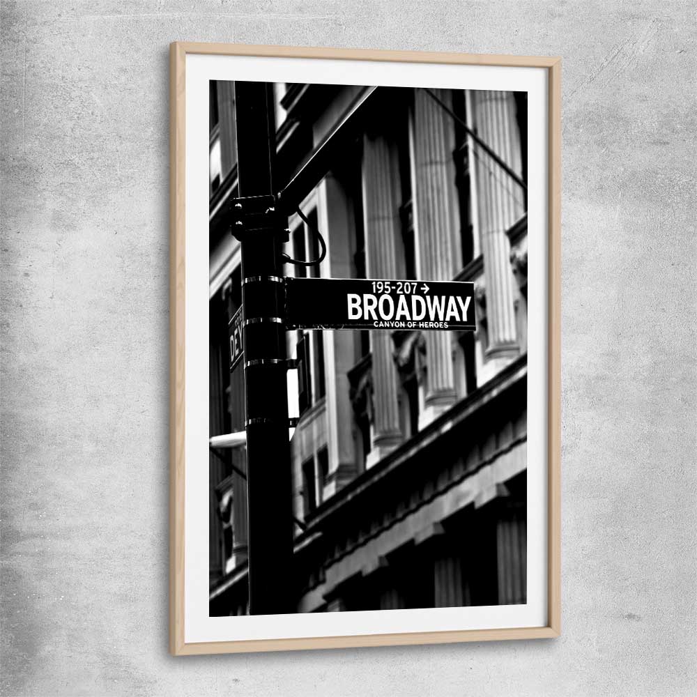 Broadway raw oak glass front frame is a high quality print in our city skyline, travel prints and maps collection