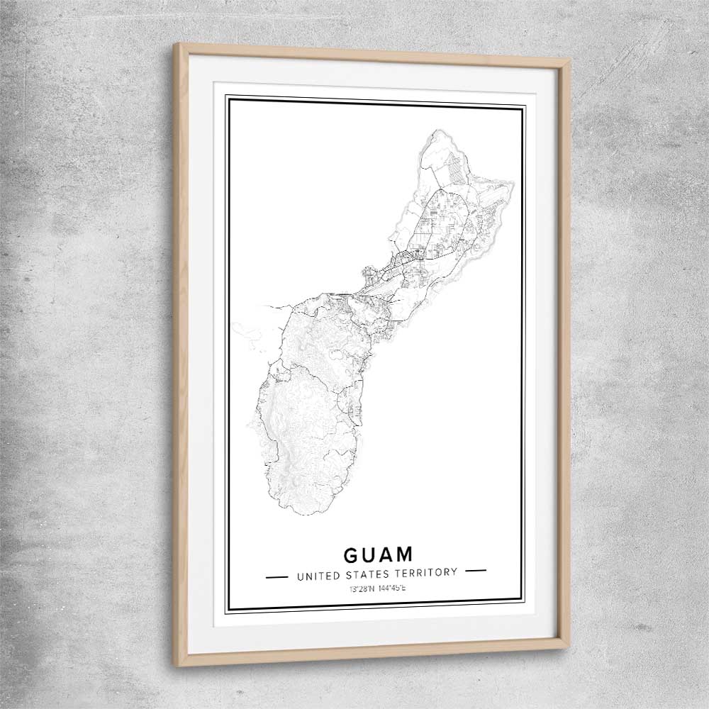 Hagatna City raw oak glass front frame is a high quality print in our city skyline, travel prints and maps collection
