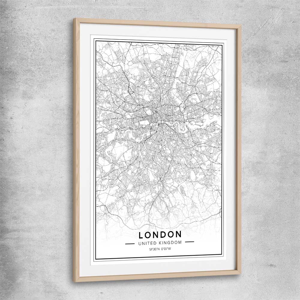 London City raw oak glass front frame is a high quality print in our city skyline, travel prints and maps collection