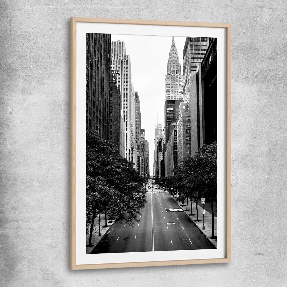 Manhattan Street raw oak glass front frame is a high quality print in our city skyline, travel prints and maps collection