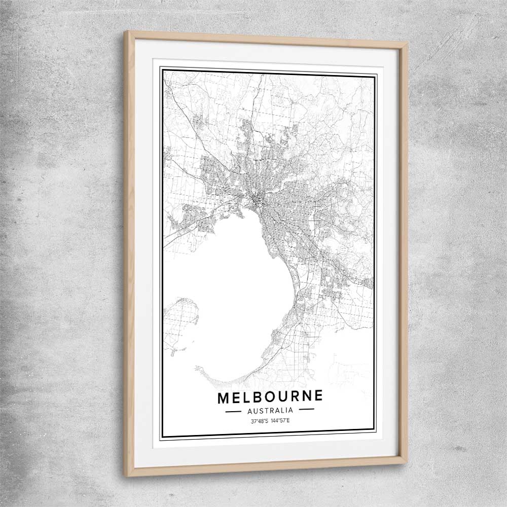 Melbourne City raw oak glass front frame is a high quality print in our city skyline, travel prints and maps collection