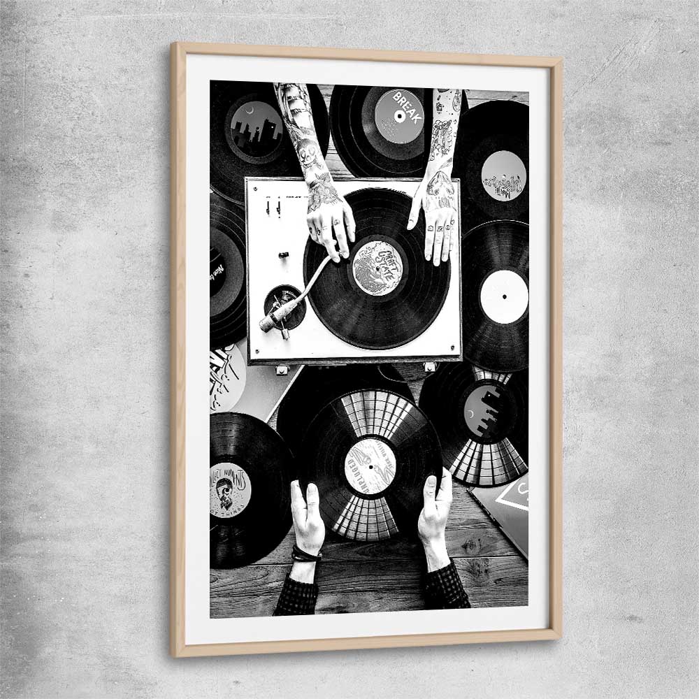Music Vibes raw oak glass front frame is a high quality print in our city skyline, travel prints and maps collection