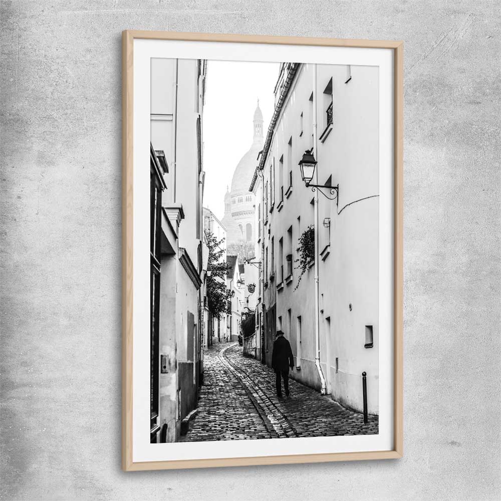 Paris Alley raw oak glass front frame is a high quality print in our city skyline, travel prints and maps collection