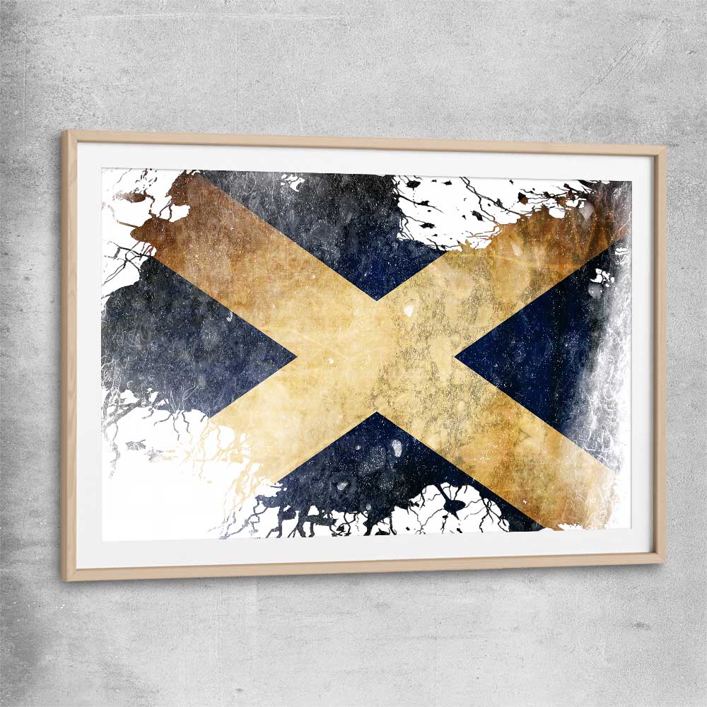 Scottish Flag raw oak glass front frame is a high quality print in our city skyline, travel prints and maps collection